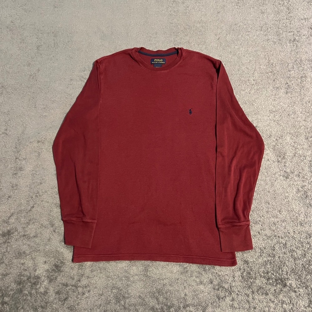 Polo Ralph Lauren Mens Medium Burgundy Waffle Knit Thermal Long Sleeve Shirt